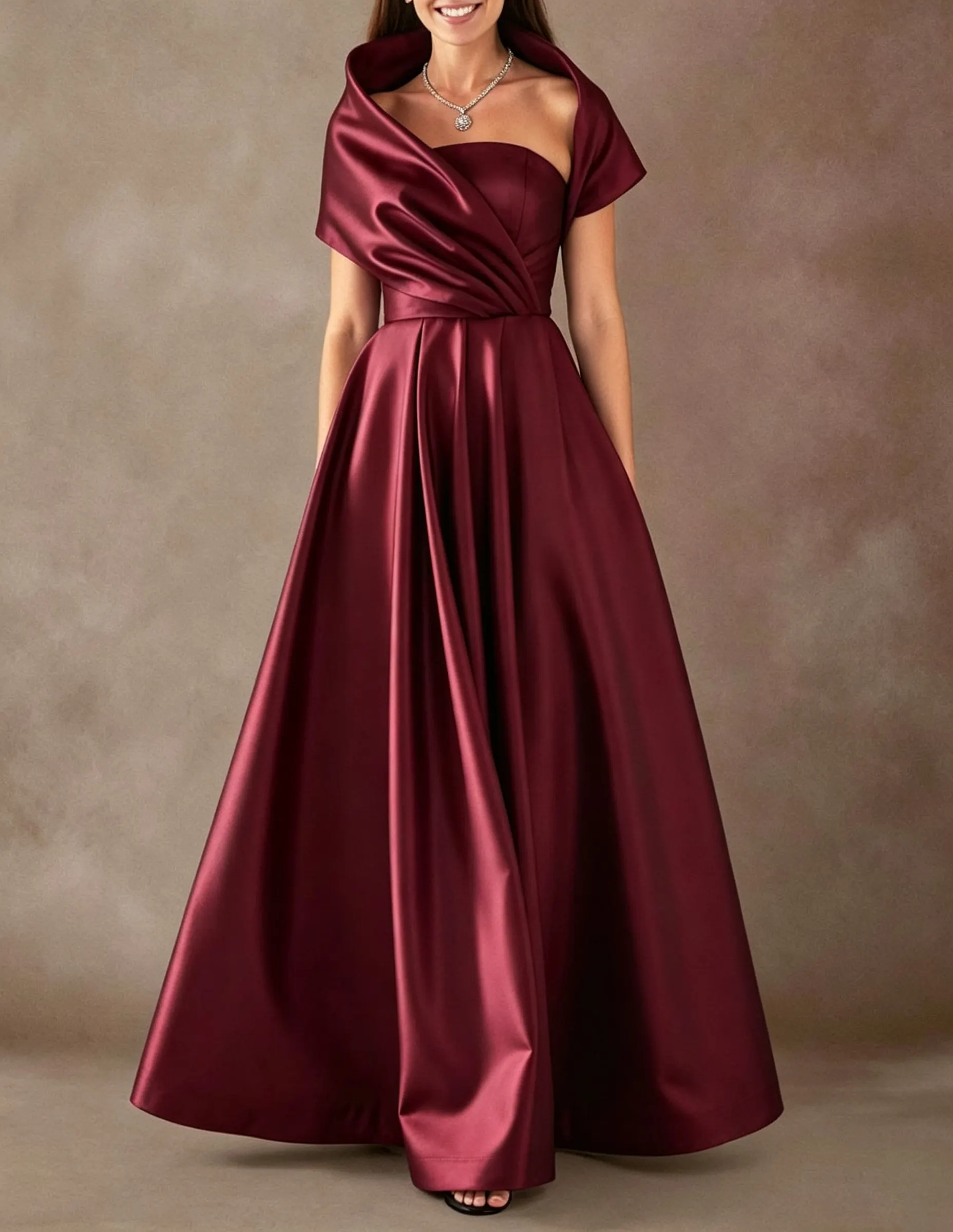 Strapless Satin A-Line Evening Maxi Dress