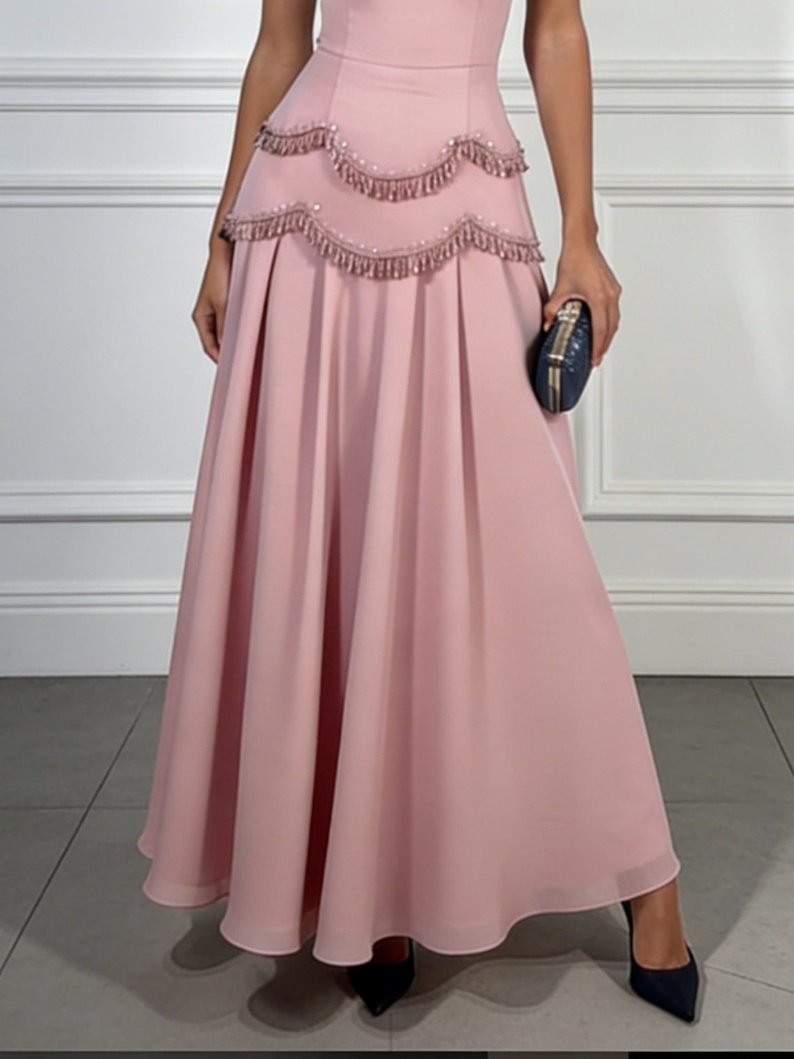 Pink Stitching Lace Classic Strapless Sleeveless A-Line Maxi Dress