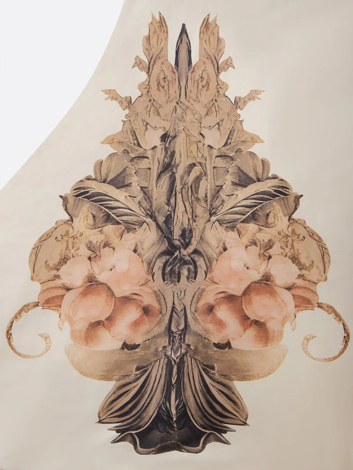 Beige Satin Floral Deep V Neck Short Sleeve Mermaid Gown Dress