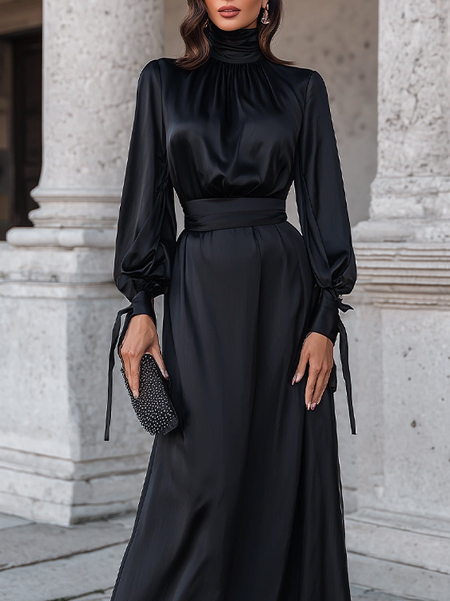 Elegant High-Neck Evening Gown With Draped Silhouette
