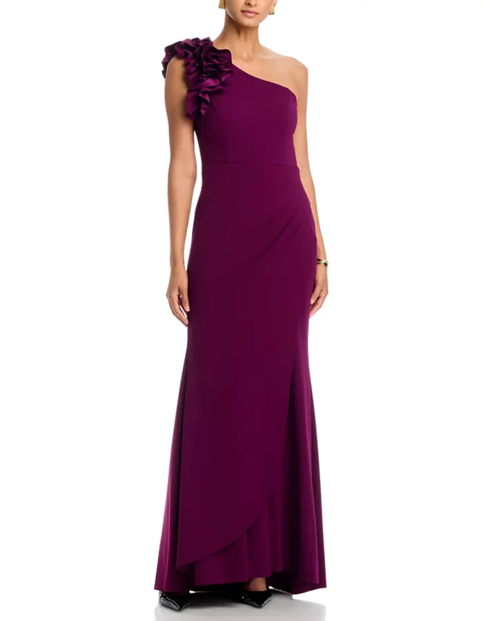 One Shoulder 3D Ruffle Maxi Dress