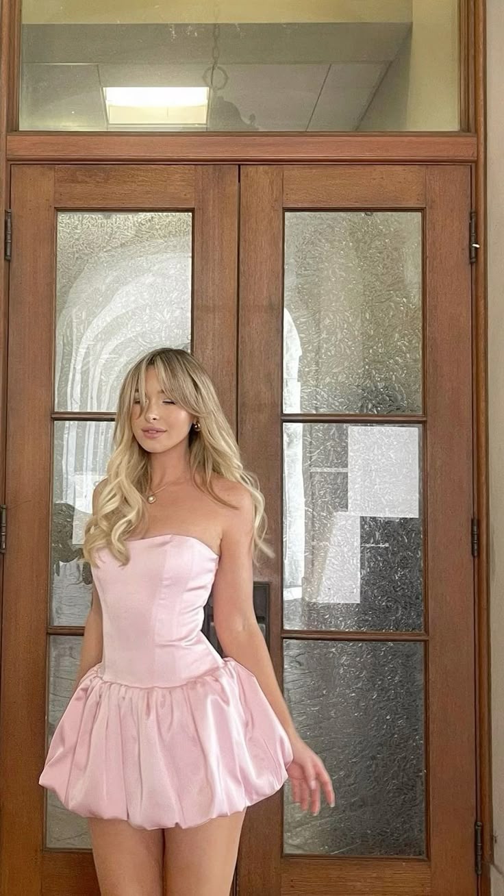 Elegant Pink Satin Corset Style Homecoming Dress