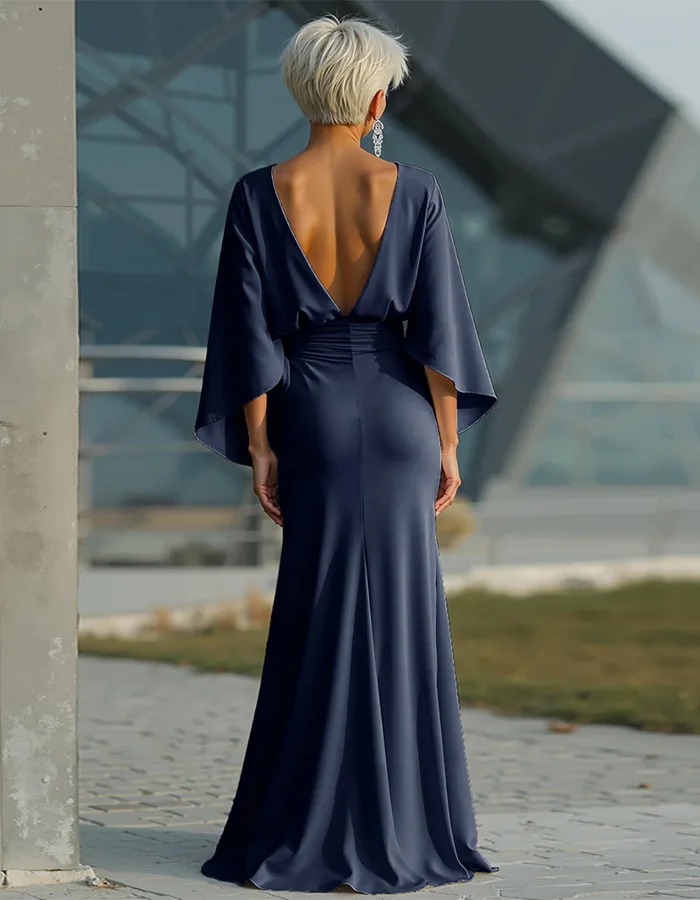 Solid Color Satin Round Neck Maxi Dress