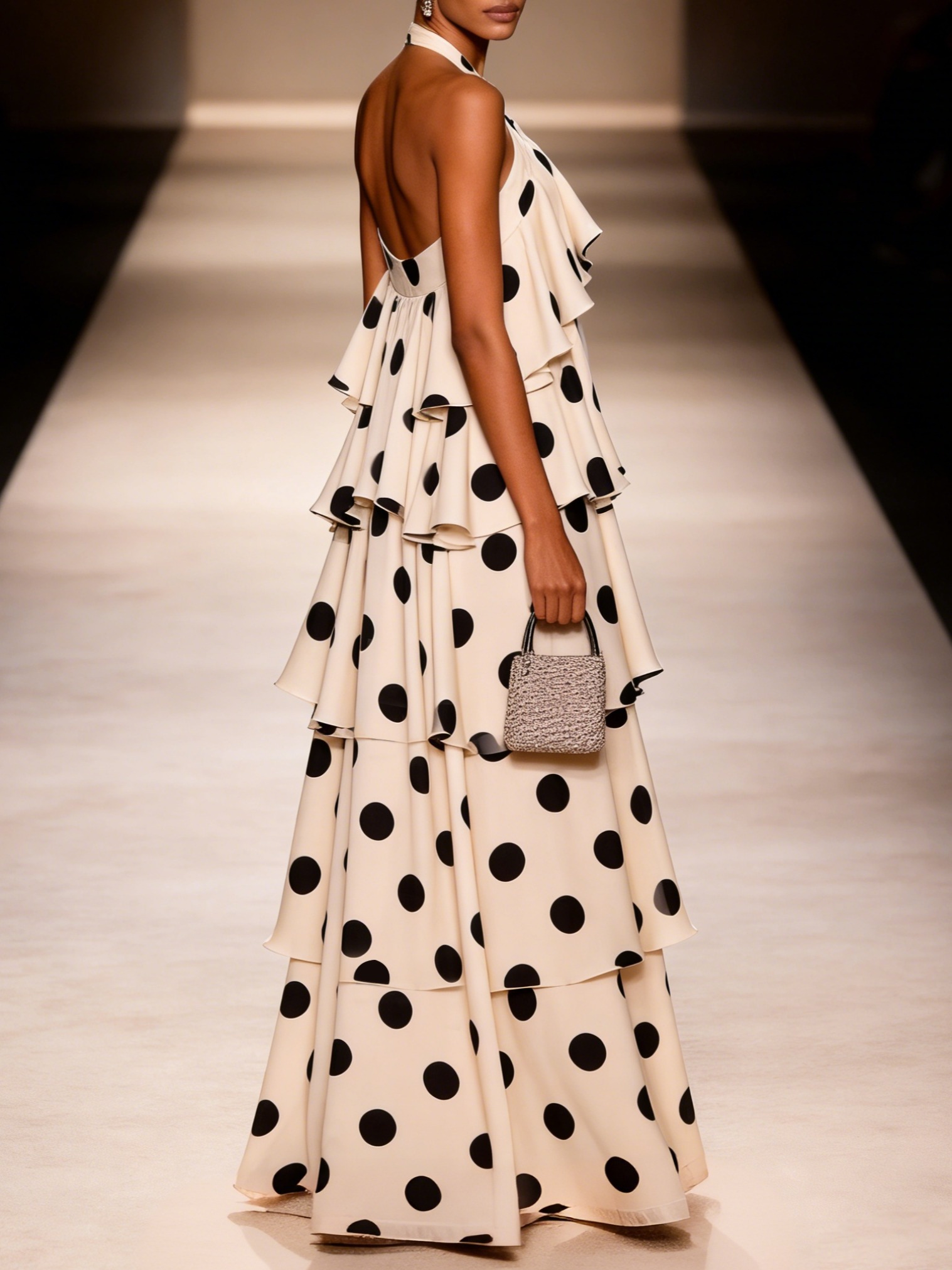 Apricot Bow Chiffon Halter Sleeveless A-Line Maxi Dress