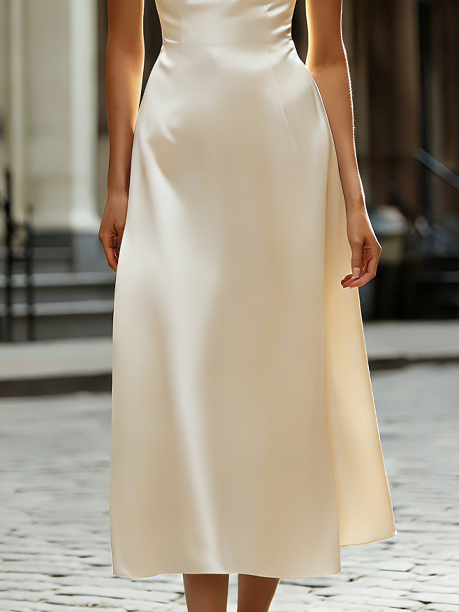 Square Neck Wide-Strap A-Line Midi Dress