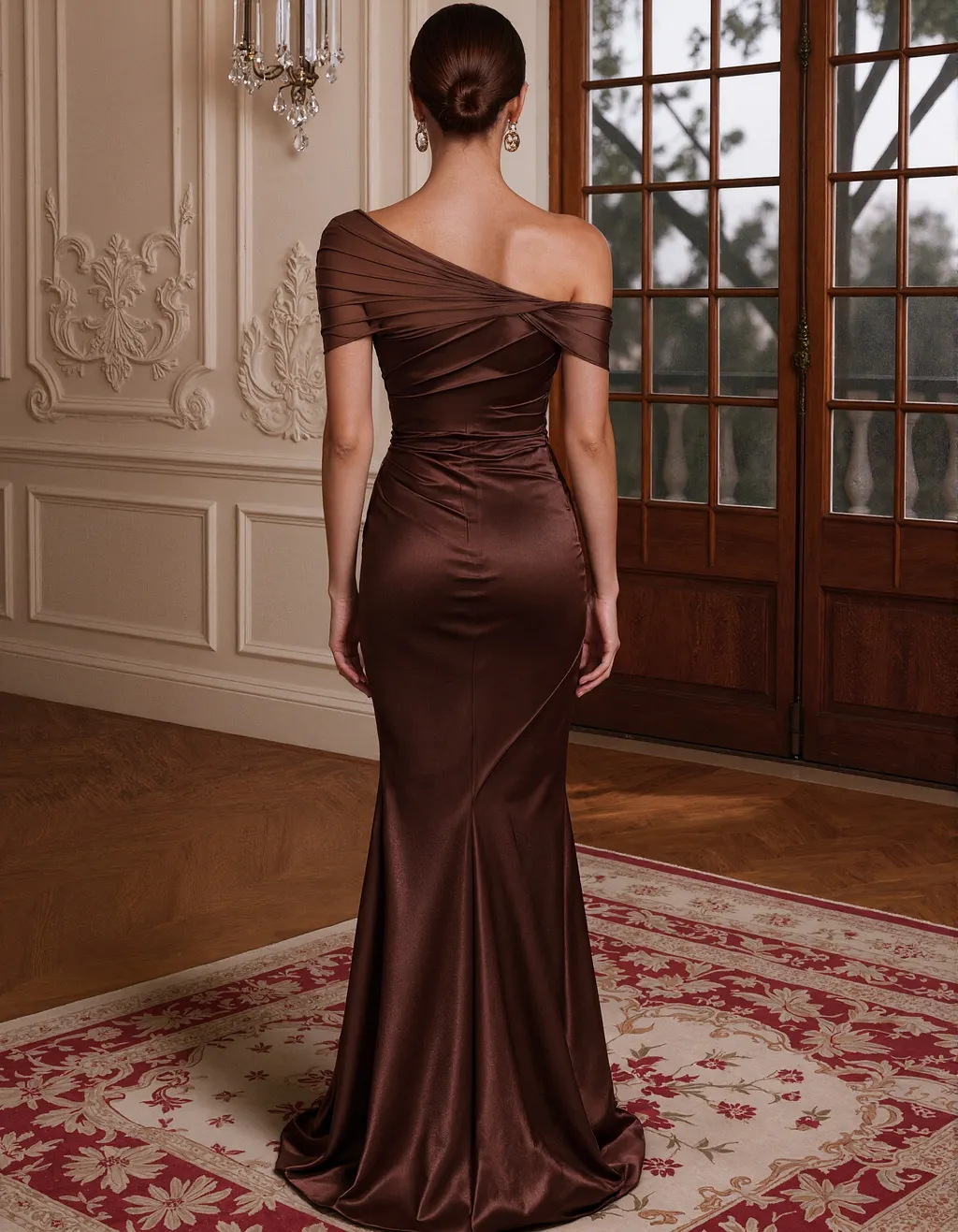 Solid Color One Shoulder Satin Mermaid Maxi Dress