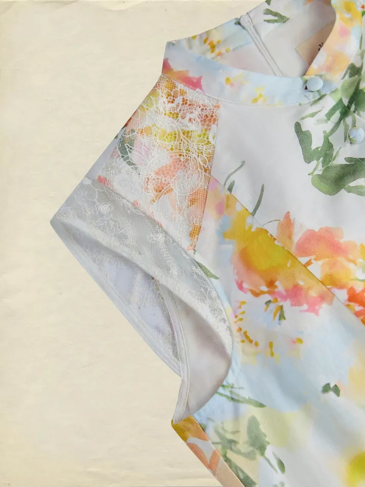 Maxi Cotton Dress, Sleeveless, V Neck, Floral, Lace, Vintage, White