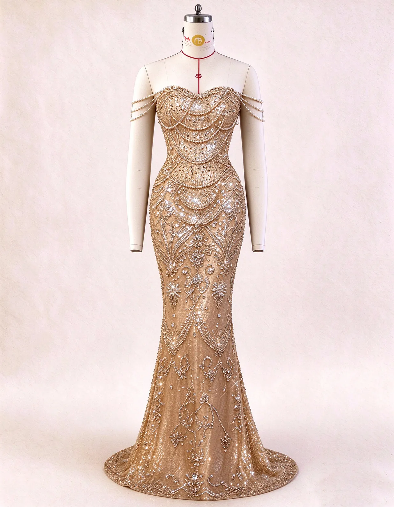 Gold Off The Shoulder Mermaid Evening Gown