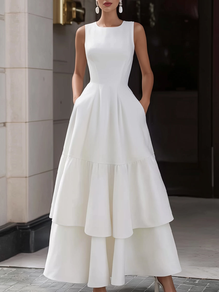 Sleeveless Tiered Maxi Dress With Sheer Mesh Shawl