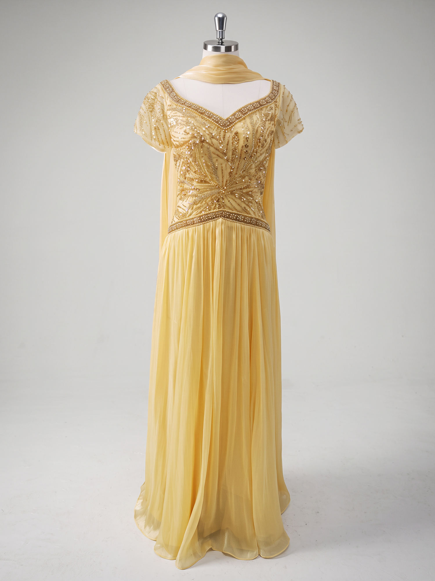 A Line Sweetheart Elegant Pleated Evening Dresses with Beadings & Scarf
