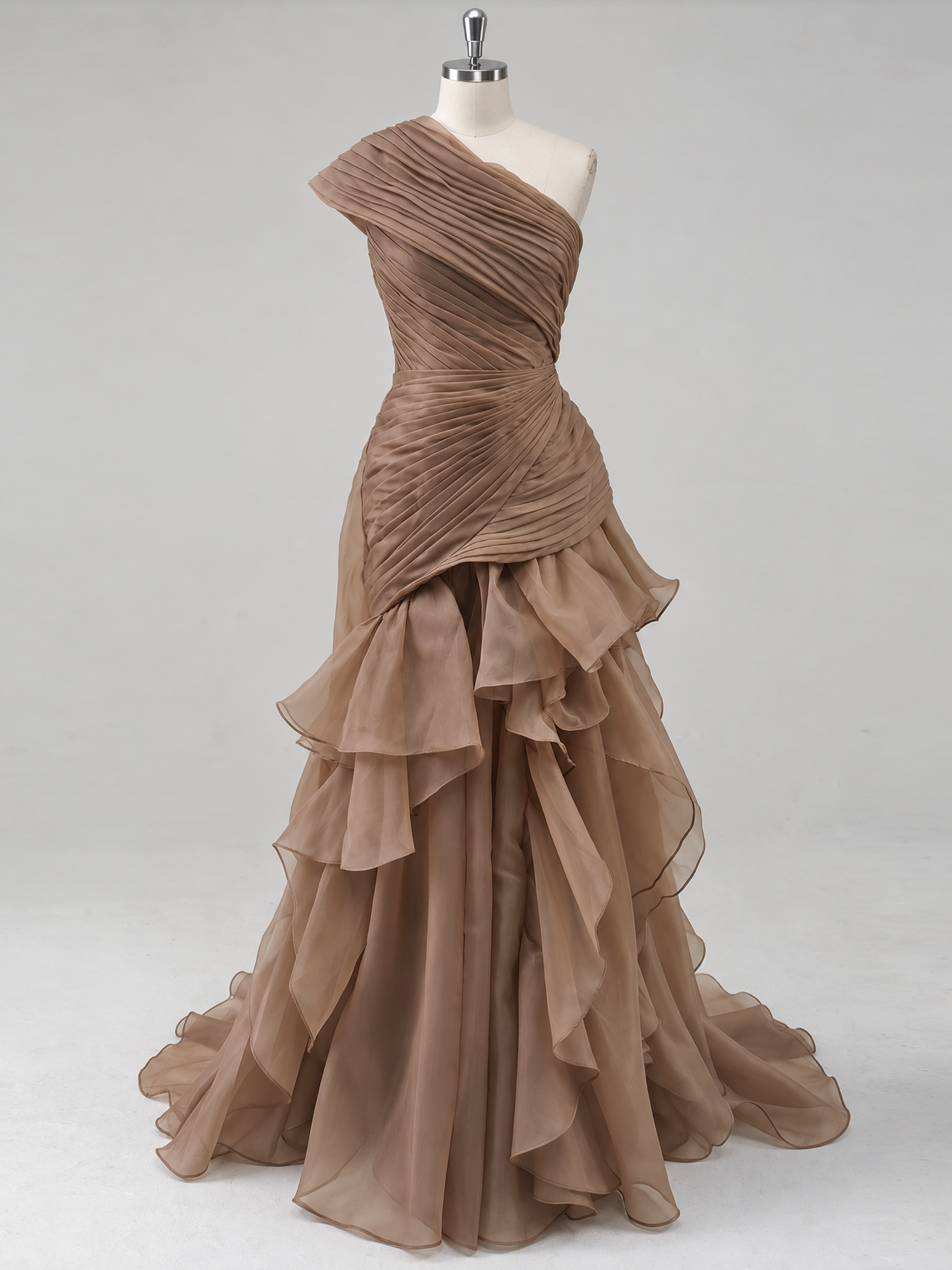 Asymmetrical One-shoulder Pleats Maxi Dress