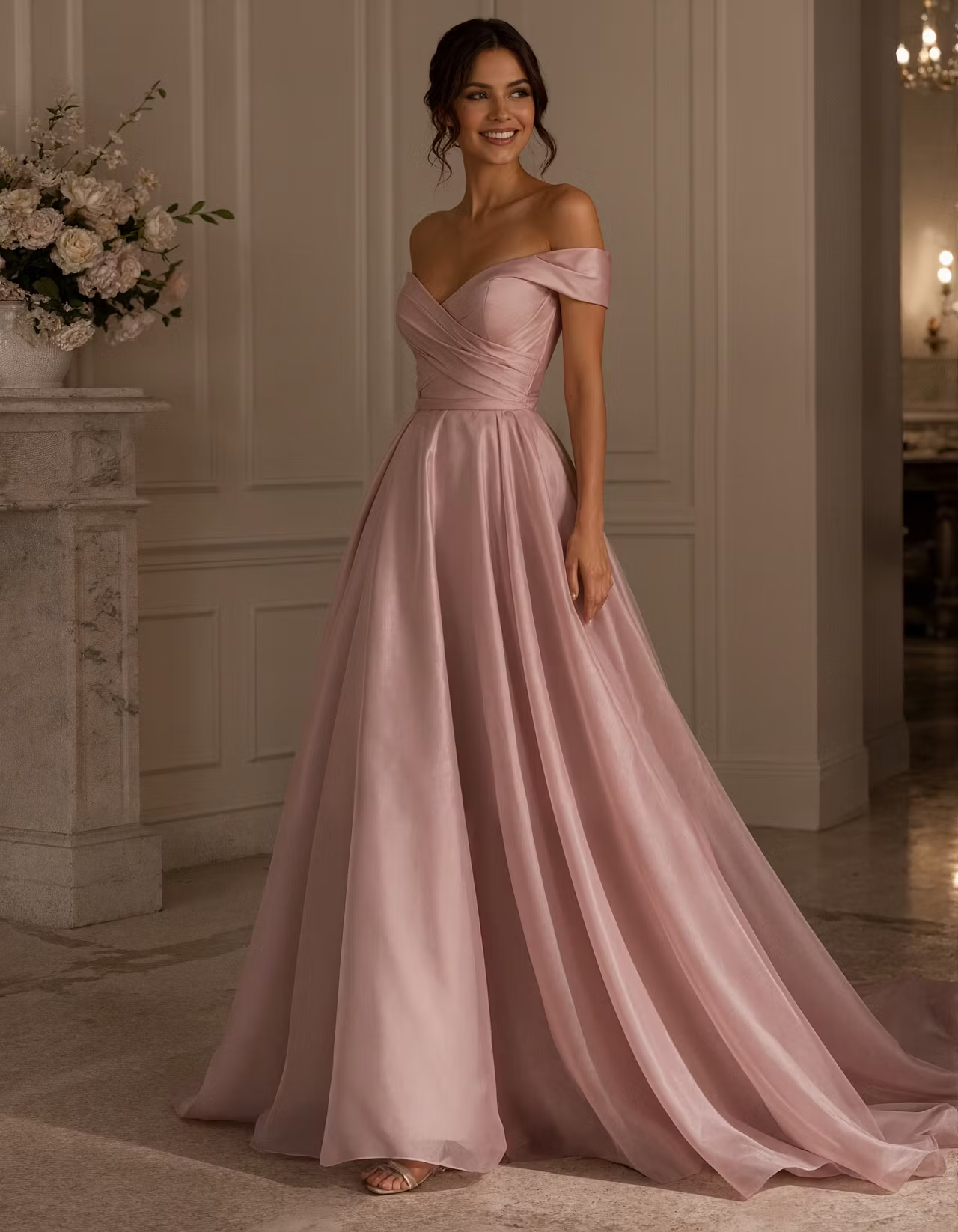 Pink Off The Shoulder Maxi Dress