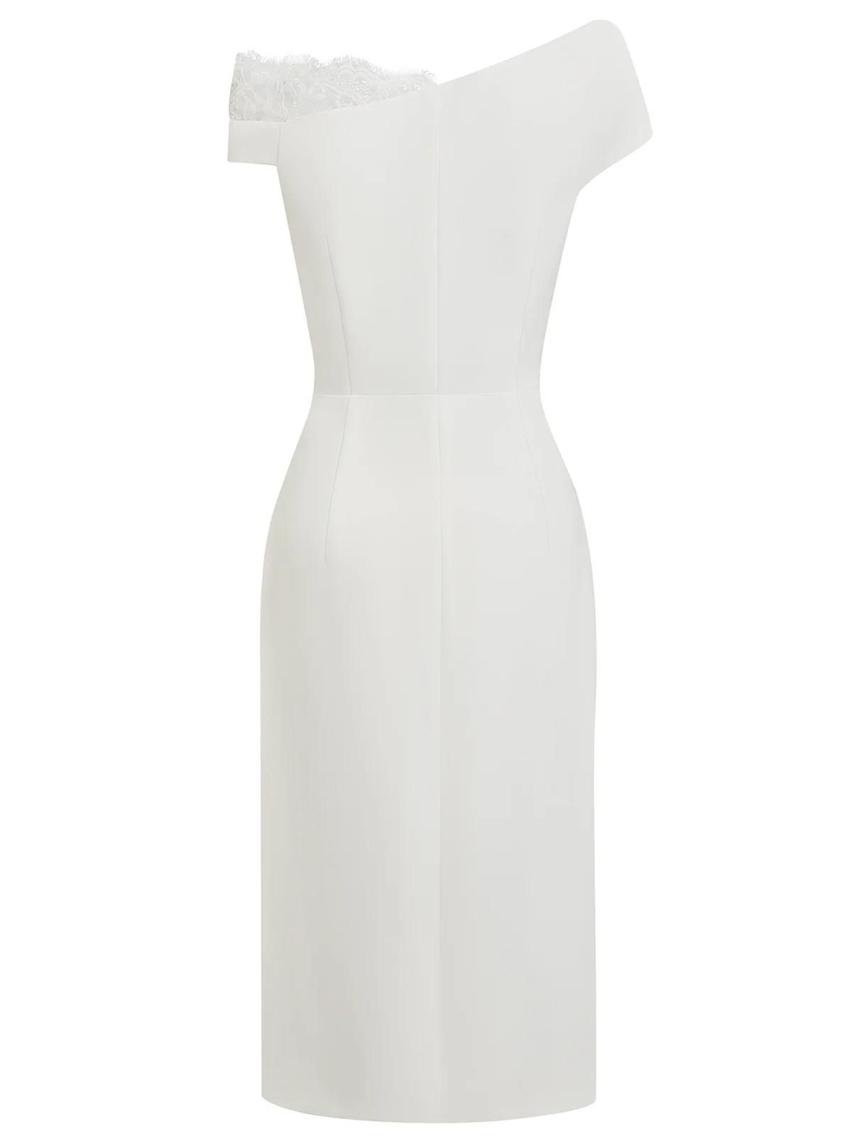 White Lace Split Joint Classic One Shoulder Short Sleeve Sheath Midi Dress