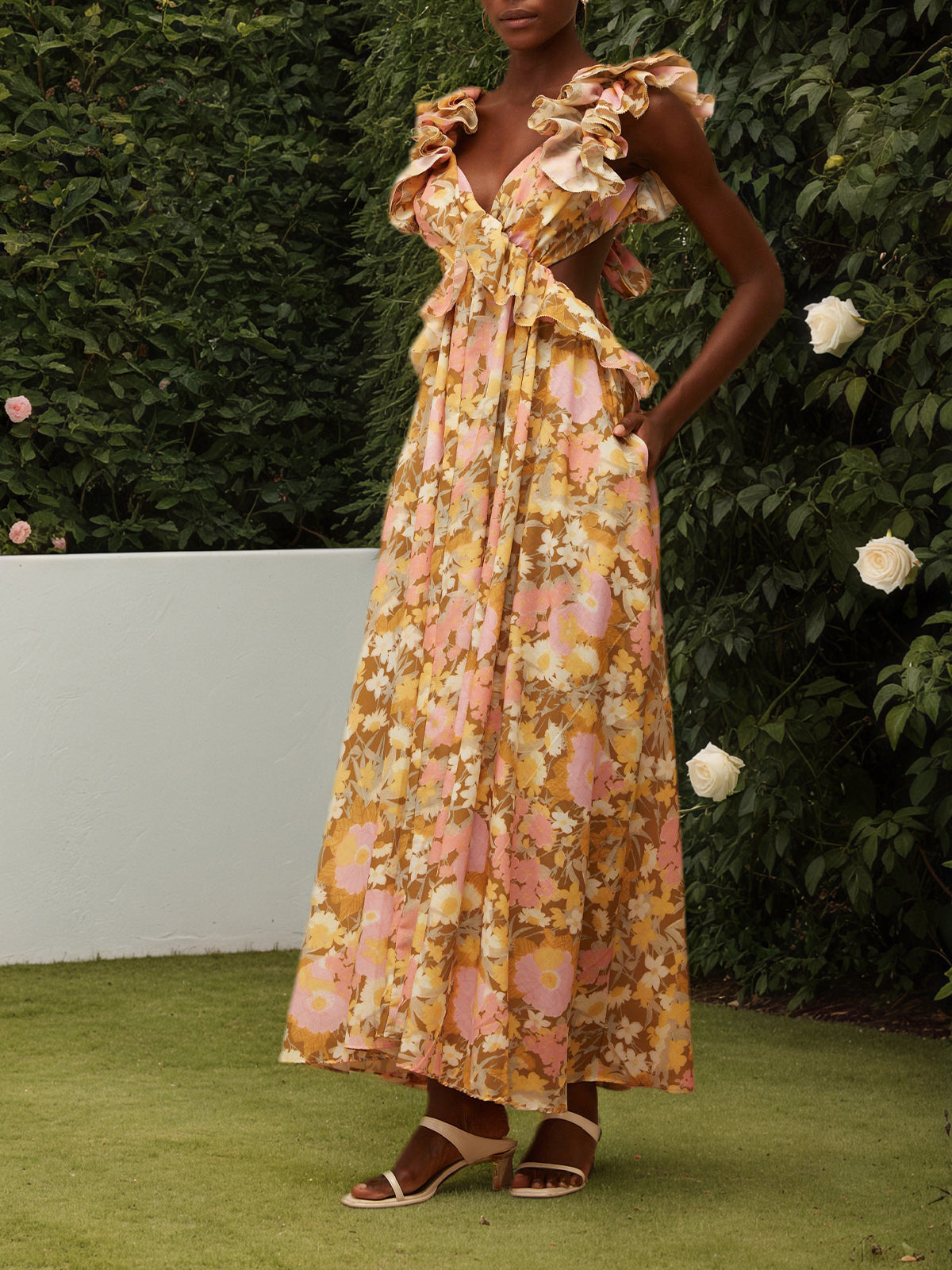 Open Back Floral Print Maxi Dress