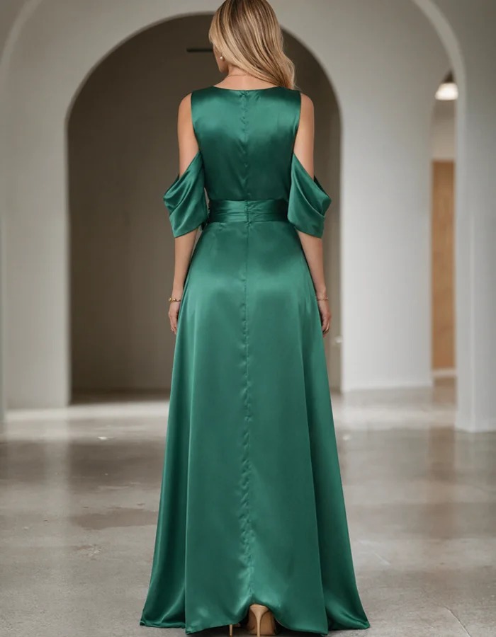 Off-the-Shoulder Satin Maxi Dress