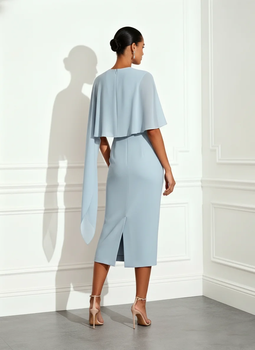 Light Blue Rhinestone Classic Crew Neck Sleeveless Sheath Midi Dress
