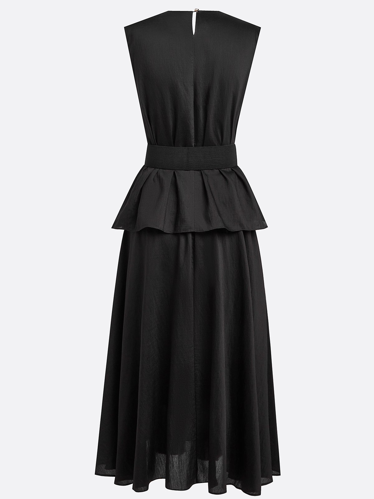 Women Black Lyocell Pleated Crew Neck Sleeveless Dressy Top With Skirt Two-Piece Set