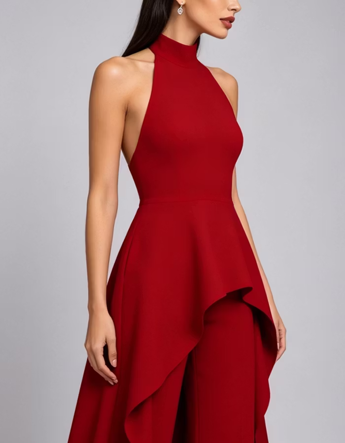 Halter-Neck Pleated Crepe Jumpsuit