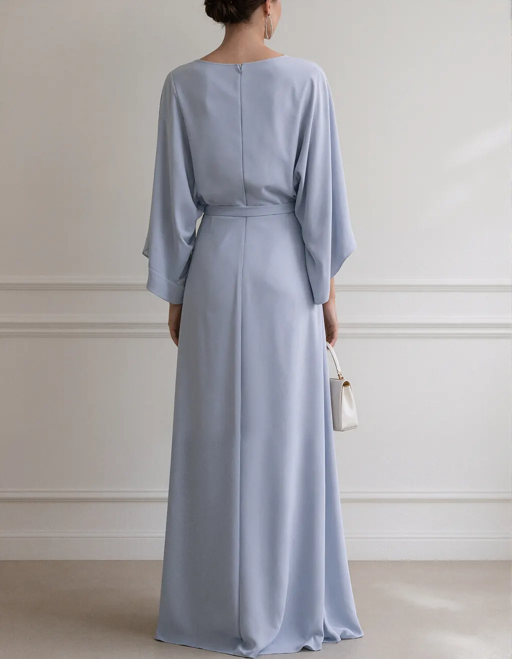 Solid Color Boat Neck Batwing Sleeves Maxi Dress