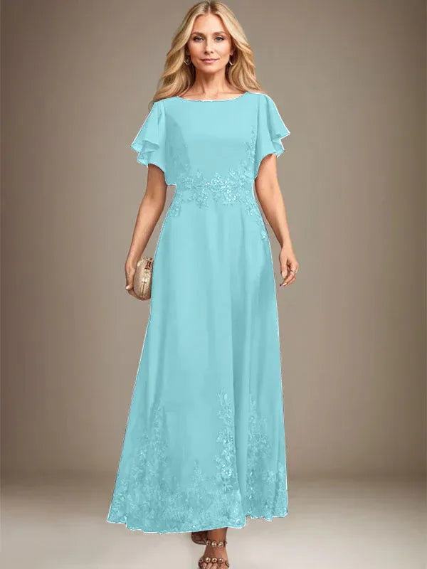 A-line Scoop Ankle-Length Lace Chiffon Mother of the Bride Dress With Sequins