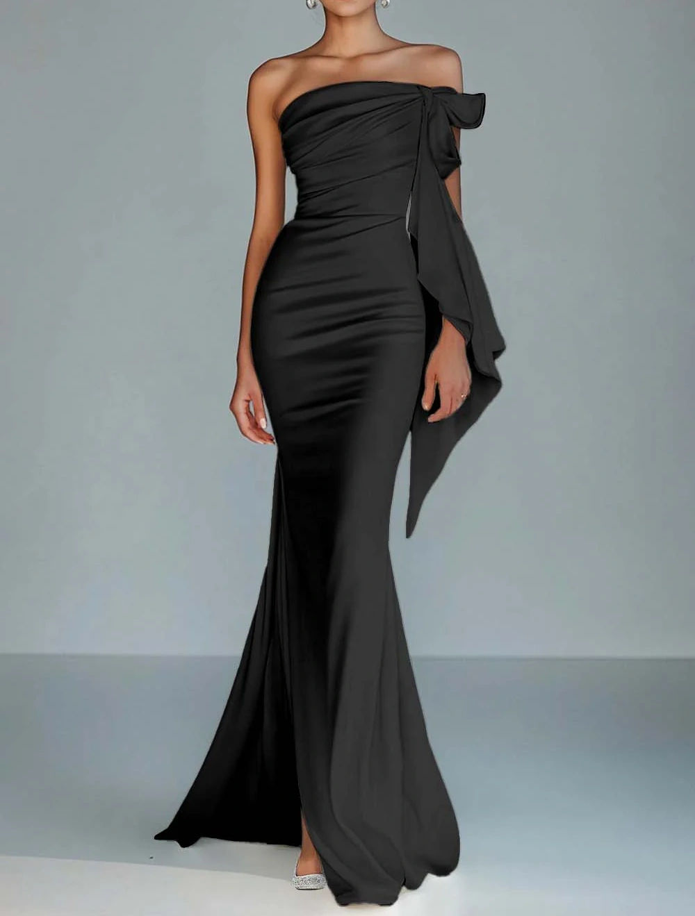 White Strapless Mermaid Ruffled Formal Dress