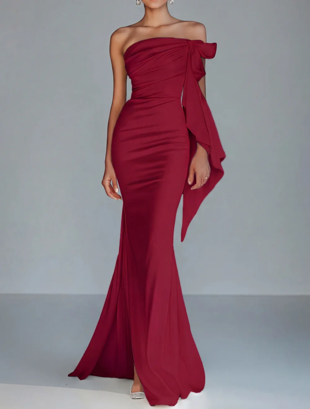 White Strapless Mermaid Ruffled Formal Dress