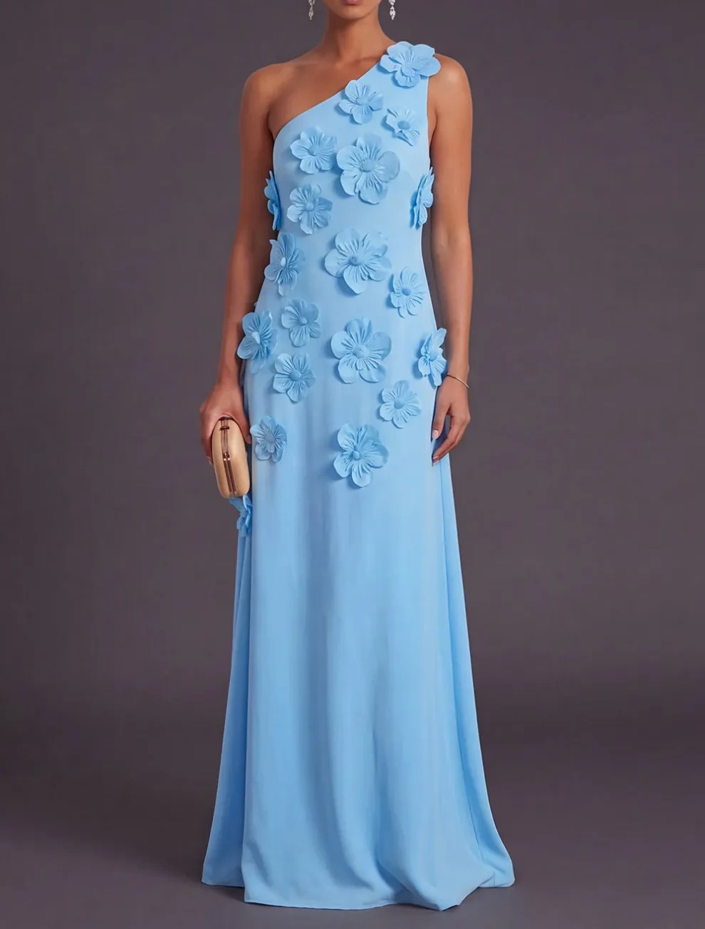 Yellow Floral One Shoulder Sheath Long Formal Dress