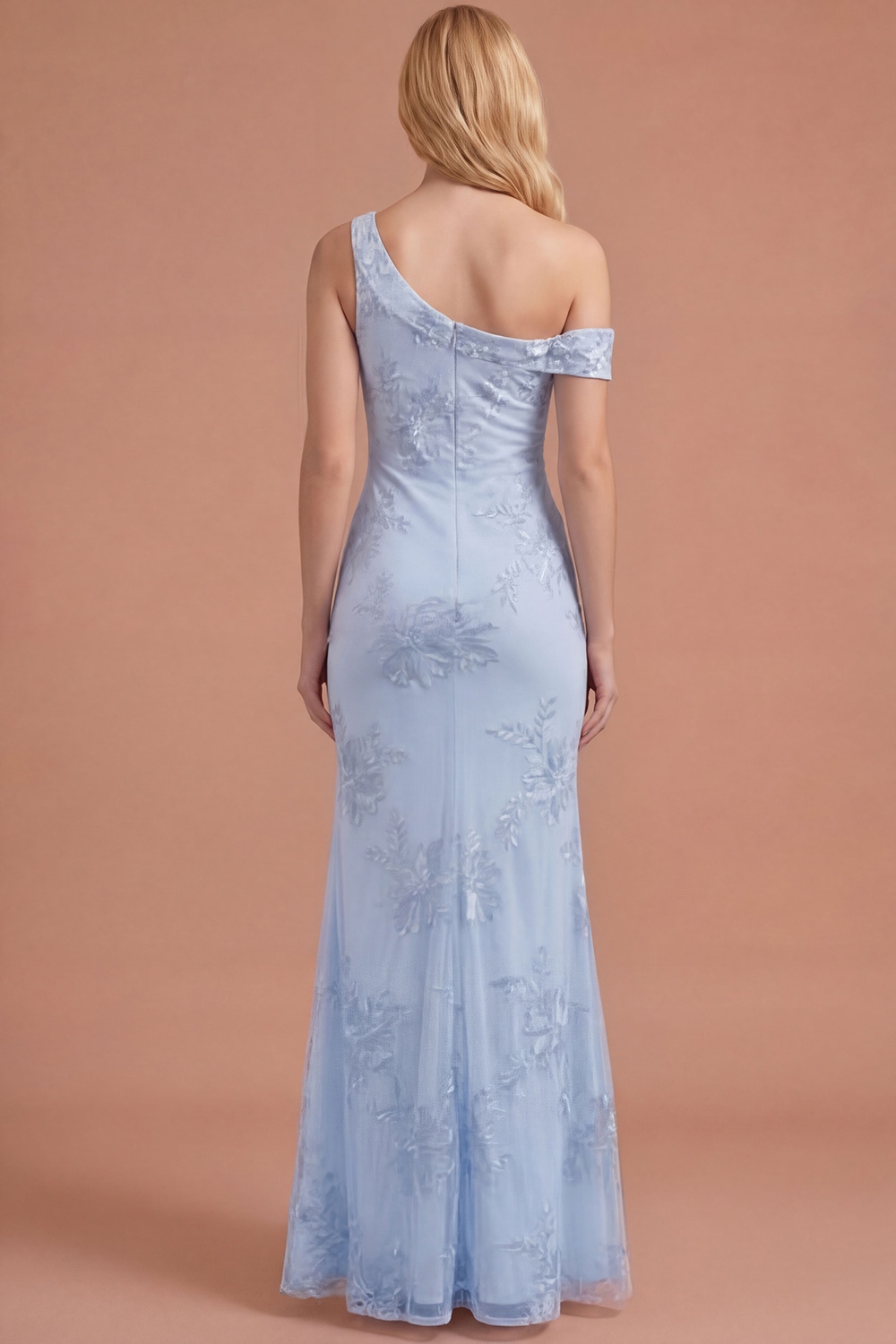 Yellow Mermaid Floral One Shoulder Long Formal Dress with Slit