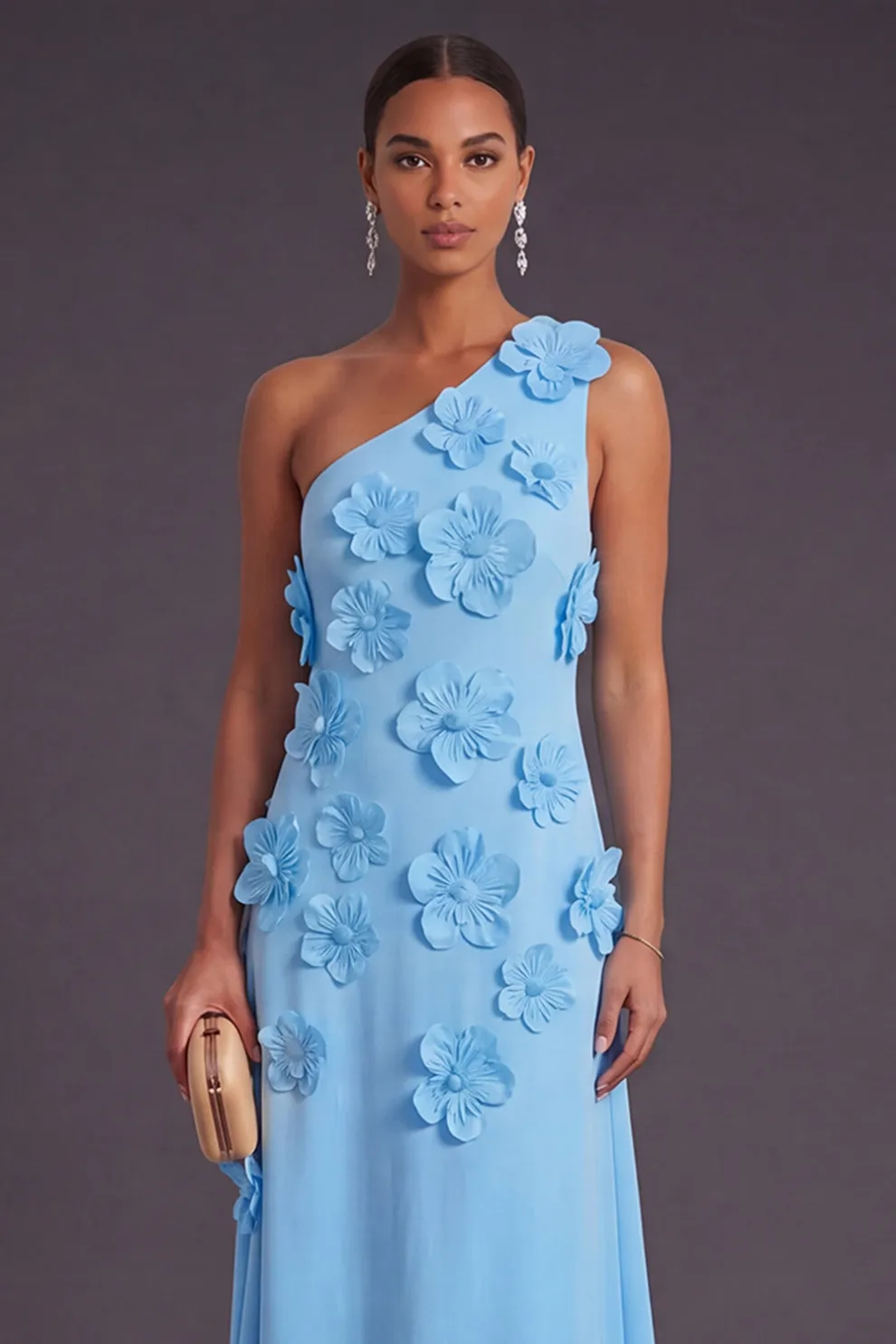 Yellow Floral One Shoulder Sheath Long Formal Dress
