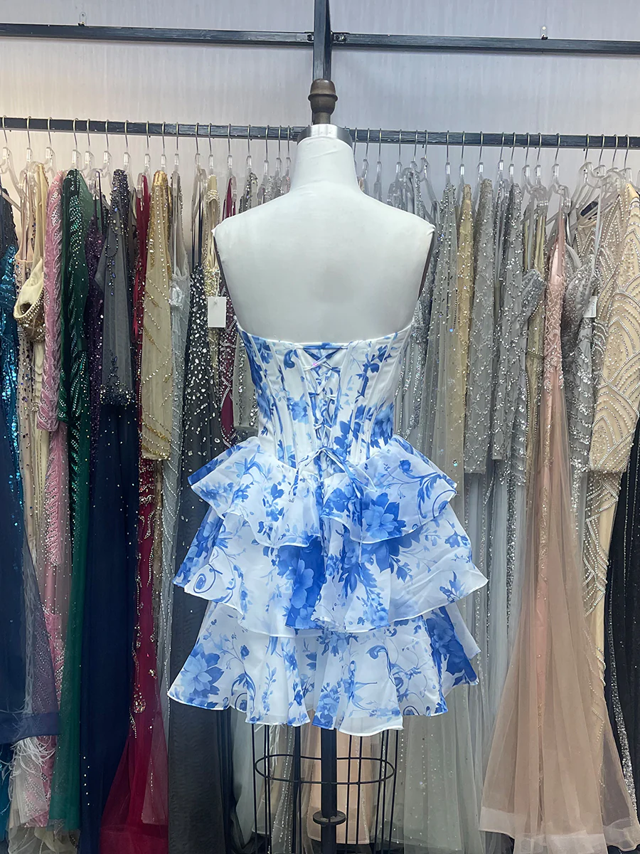 A-Line Sweetheart Strapless Appliquued Tiered Homecoming Dress