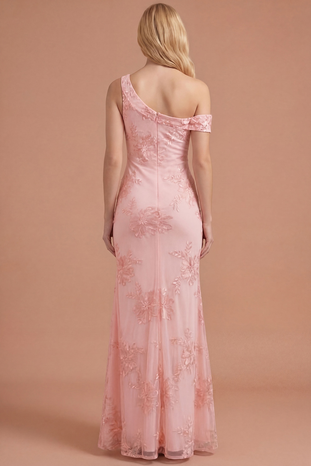 Yellow Mermaid Floral One Shoulder Long Formal Dress with Slit