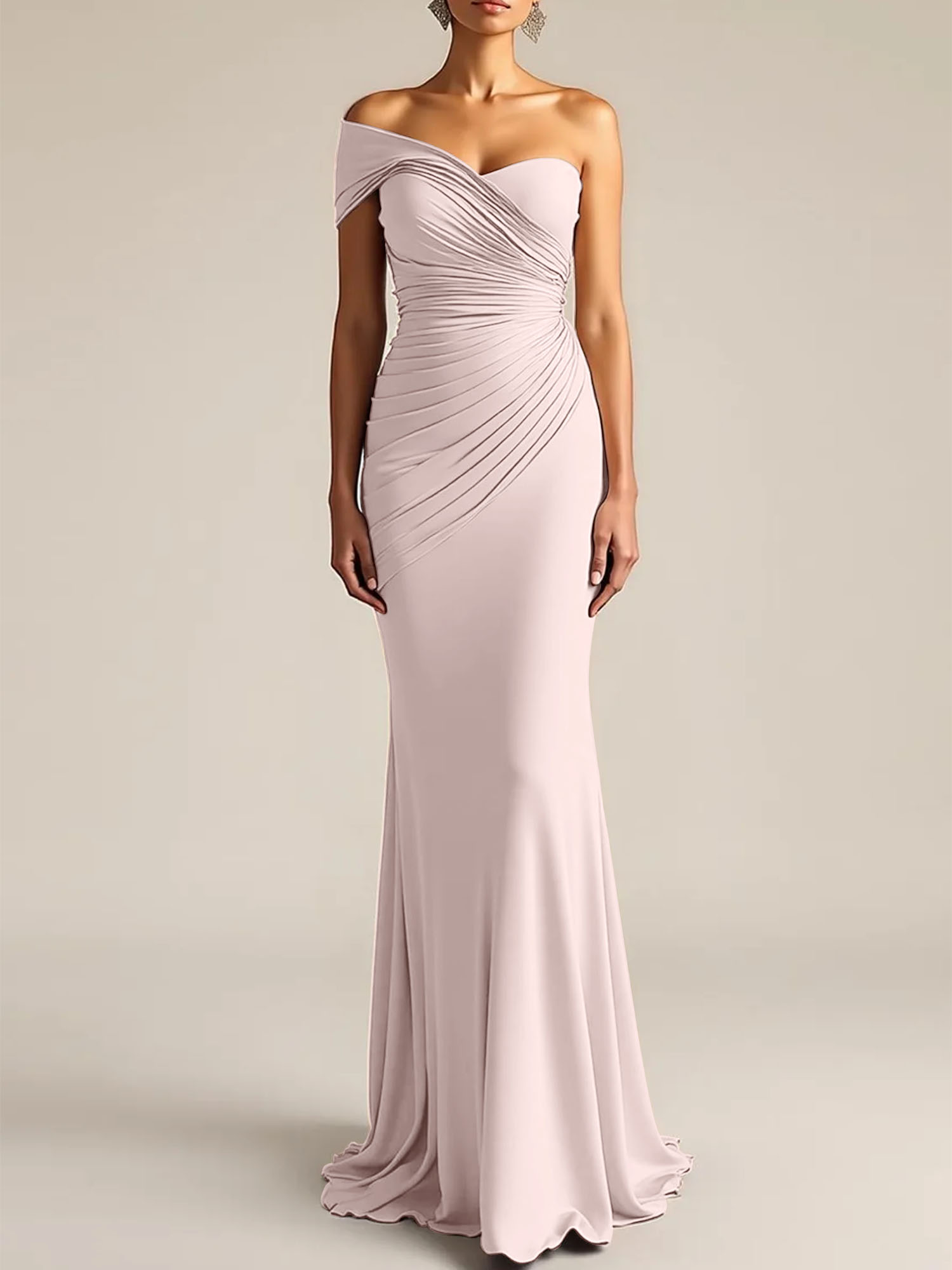 Formal Dress Light Khaki Sheath One Shoulder Maxi Dress