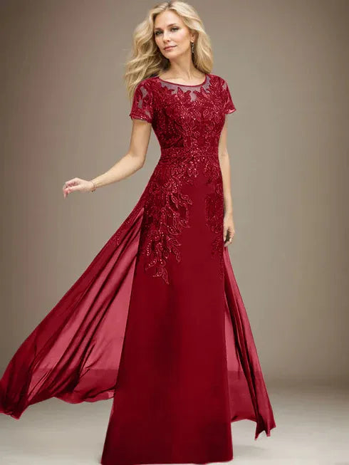 Sheath/Column Scoop Illusion Floor-Length Lace Chiffon Mother of the Bride Dress With Sequins