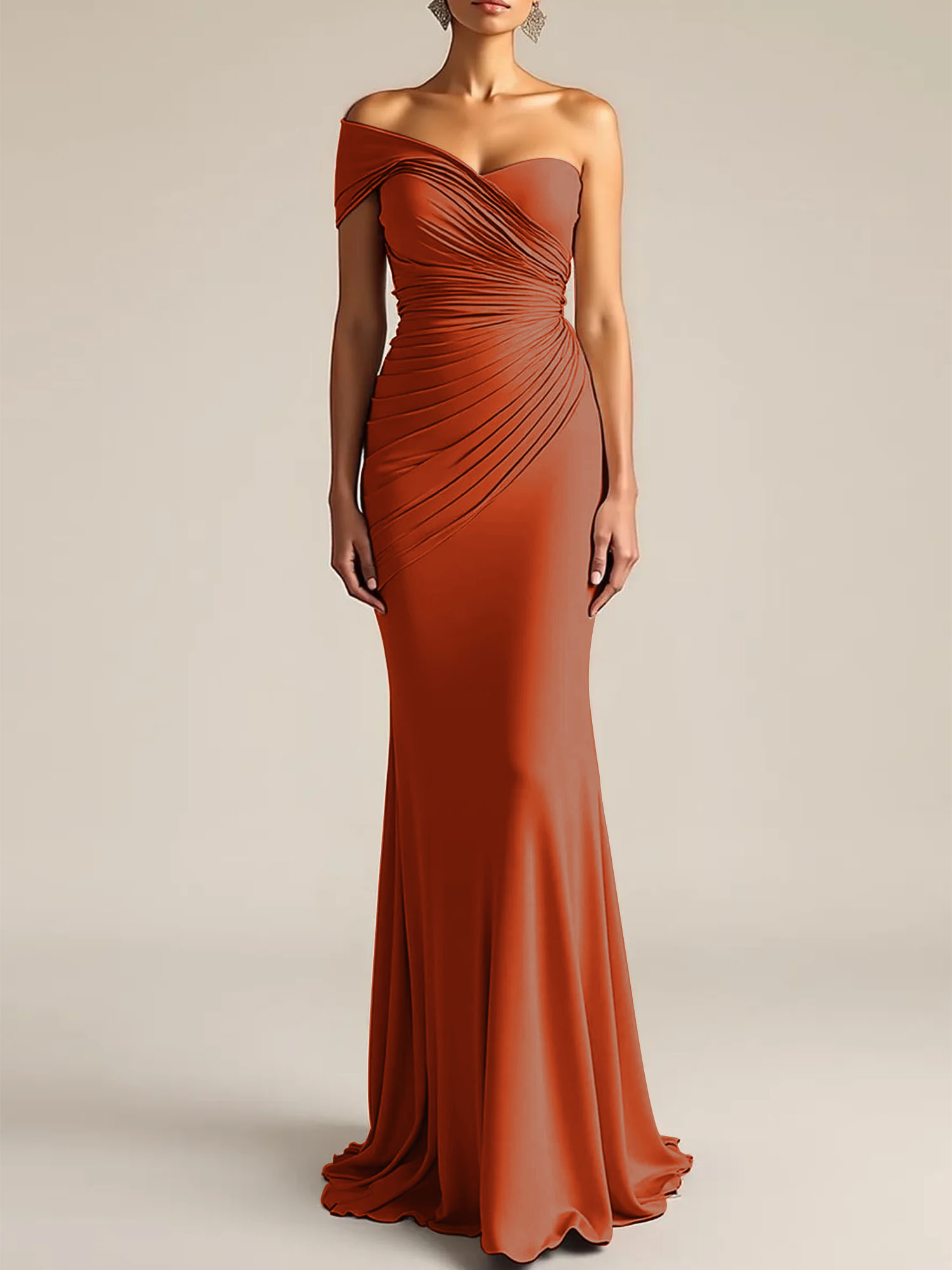 Formal Dress Light Khaki Sheath One Shoulder Maxi Dress