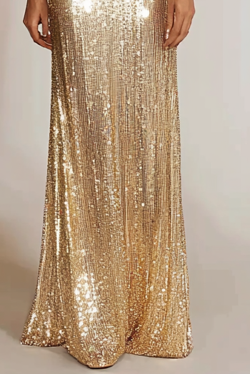 Holiday Party Gold V-Neck Sequins Maxi Dress