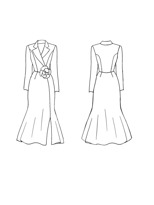 Work Semi-Formal Blazer Dress White Rhinestone Flower Mermaid Midi Dress