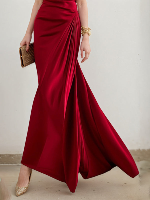 Elegant Formal Red Ankle Length Prom Dress Strapless Evening Gown