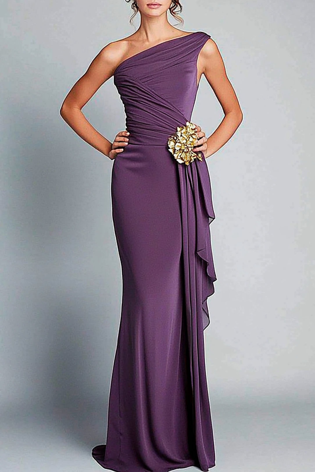 Purple Formal Dress One Shoulder Draped Evening Maxi Dress Mother of the Bride Dress