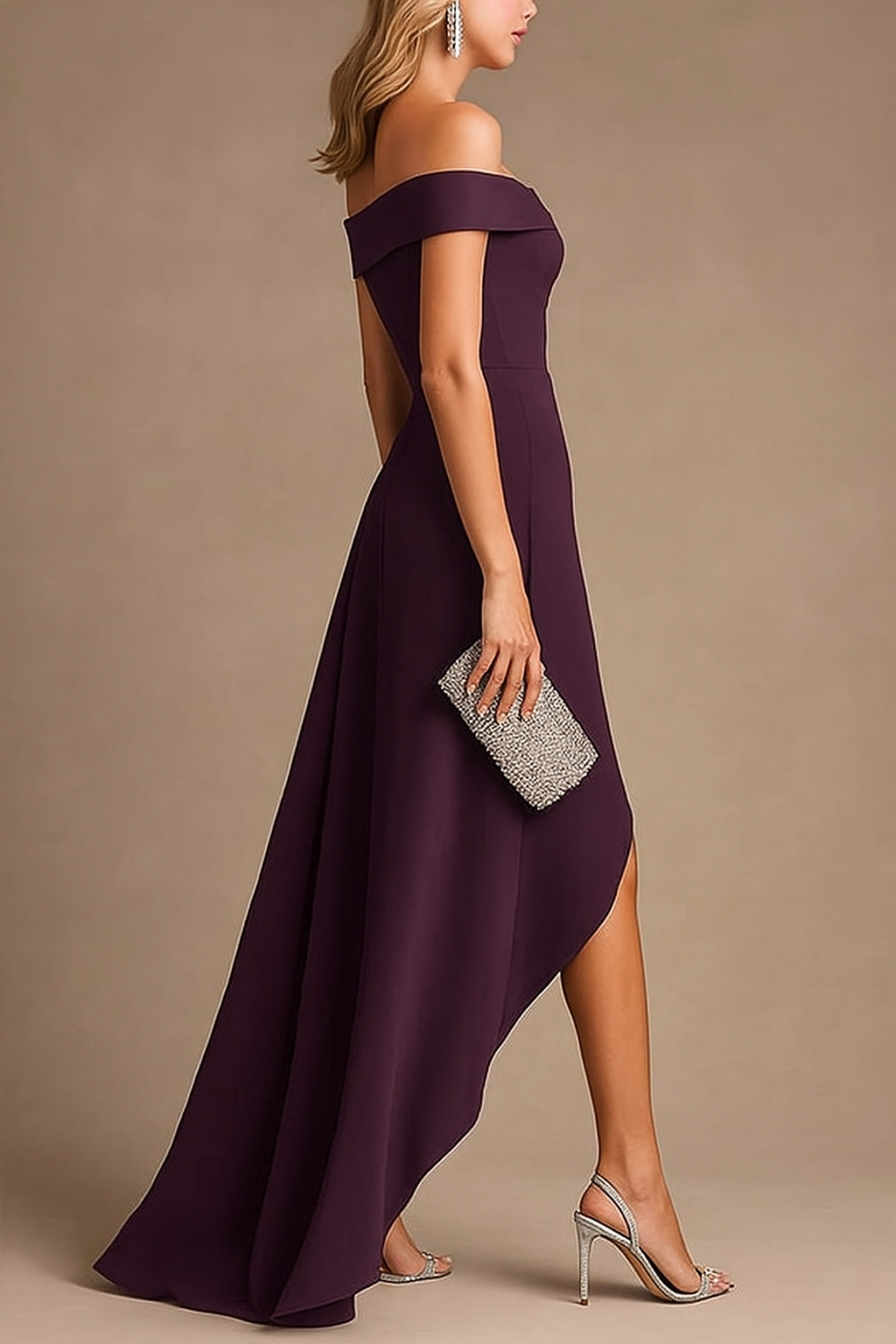 Formal Evening Dress Purple Off Shoulder Ruffle Maxi Dress
