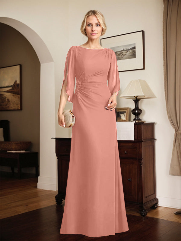 Sheath/Column Scoop Floor-Length Chiffon Mother of the Bride Dress With Pleated Beading