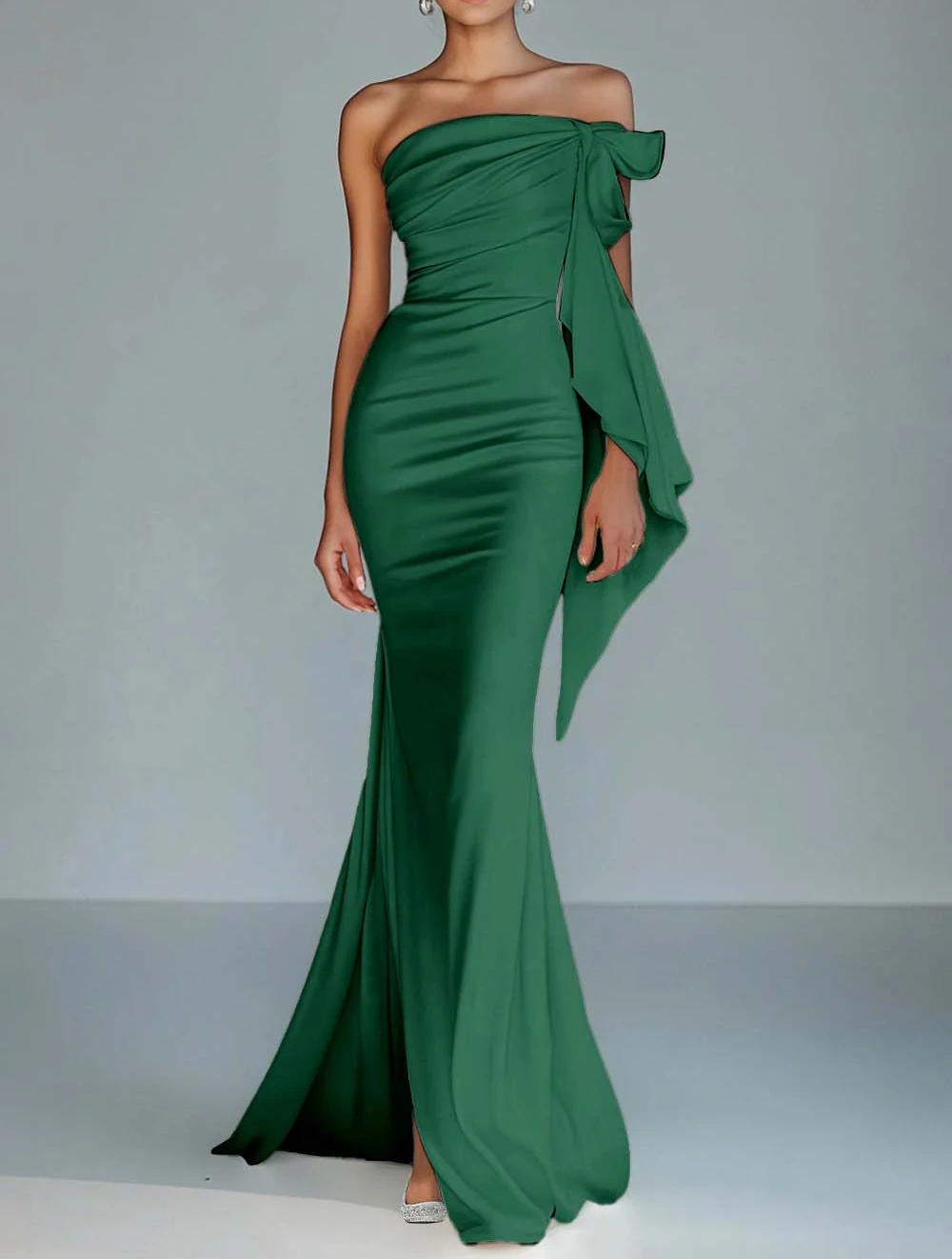White Strapless Mermaid Ruffled Formal Dress