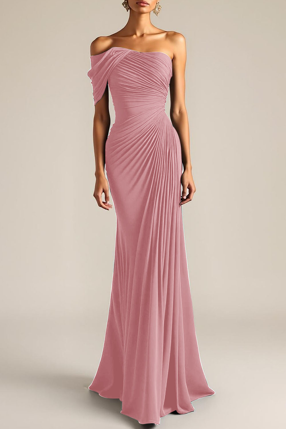 Evening Formal Dress Peacock Blue Sheath One Shoulder Maxi Dress