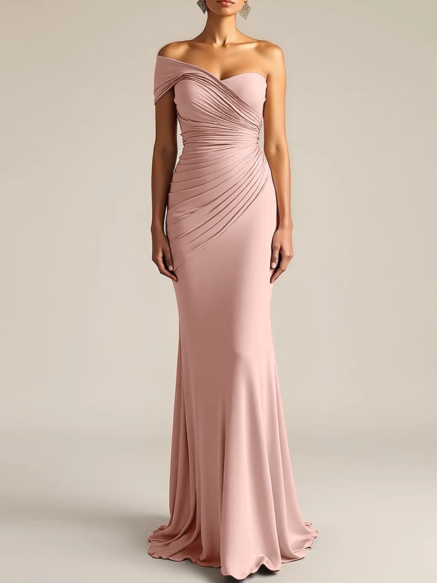 Formal Dress Light Khaki Sheath One Shoulder Maxi Dress
