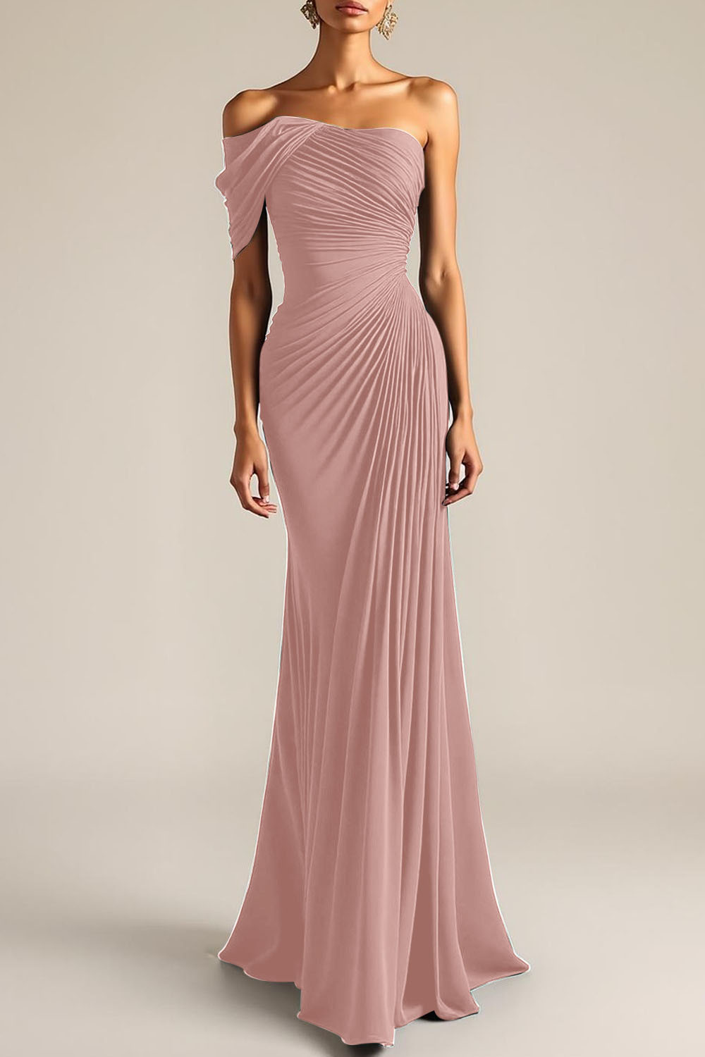 Evening Formal Dress Peacock Blue Sheath One Shoulder Maxi Dress