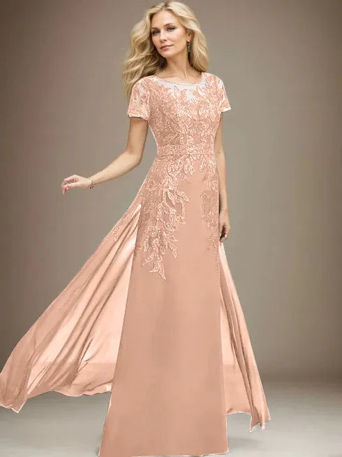 Sheath/Column Scoop Illusion Floor-Length Lace Chiffon Mother of the Bride Dress With Sequins