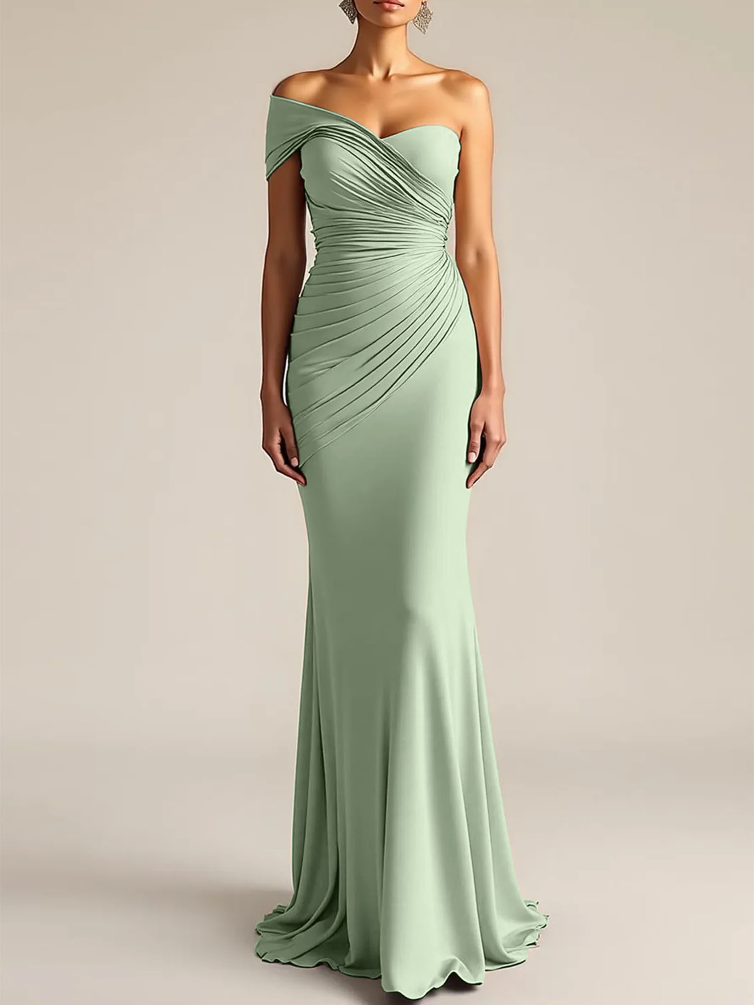 Formal Dress Light Khaki Sheath One Shoulder Maxi Dress