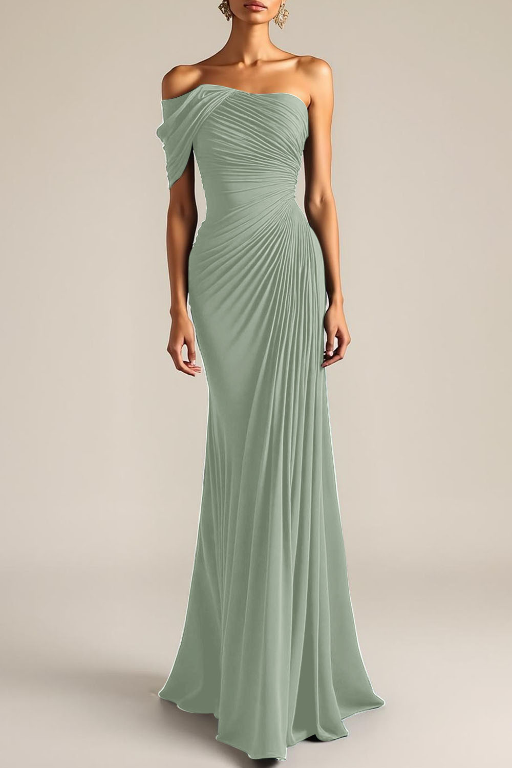 Evening Formal Dress Peacock Blue Sheath One Shoulder Maxi Dress