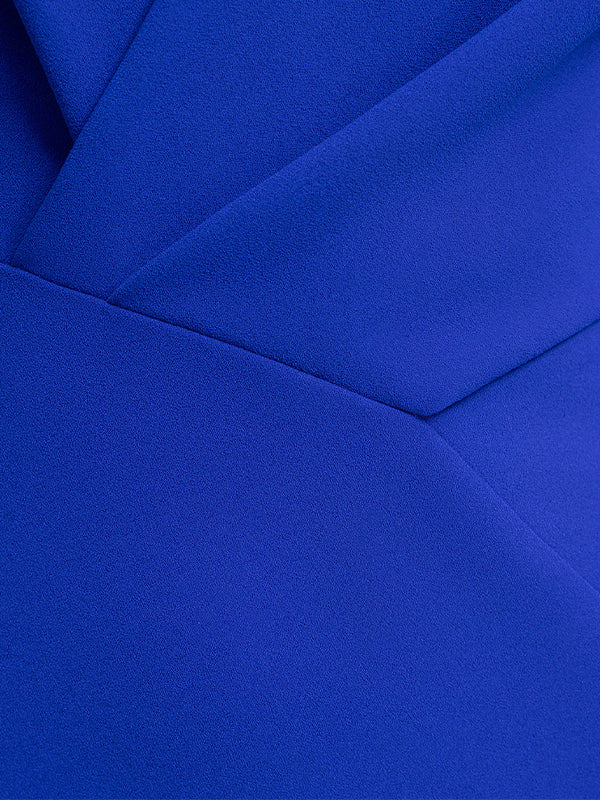 Evening Dress Royal Blue V-Neck  Off the Shoulder Ruffles Sleeveless High Slit