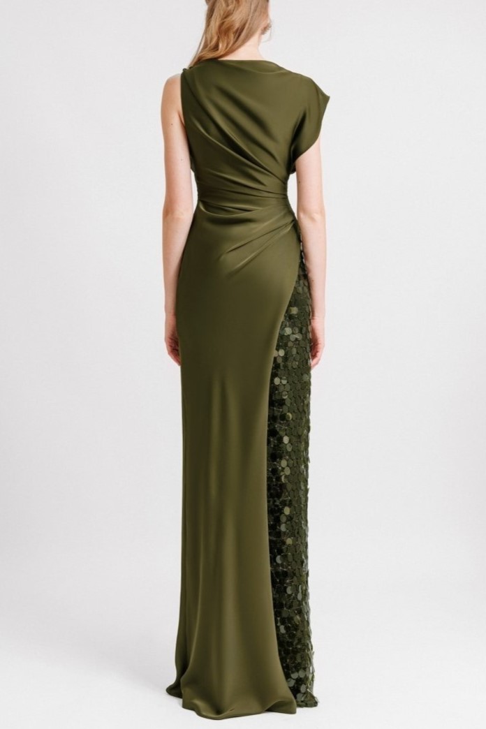 Asymmetrical Draped Satin Dress