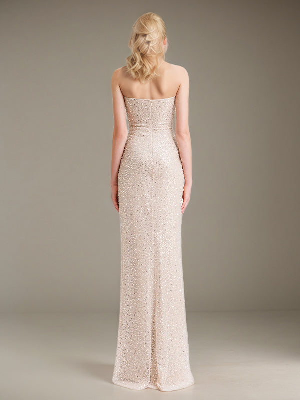 Evening Dress Off the Shoulder	Sequins Sleeveless Ruffles High Slit